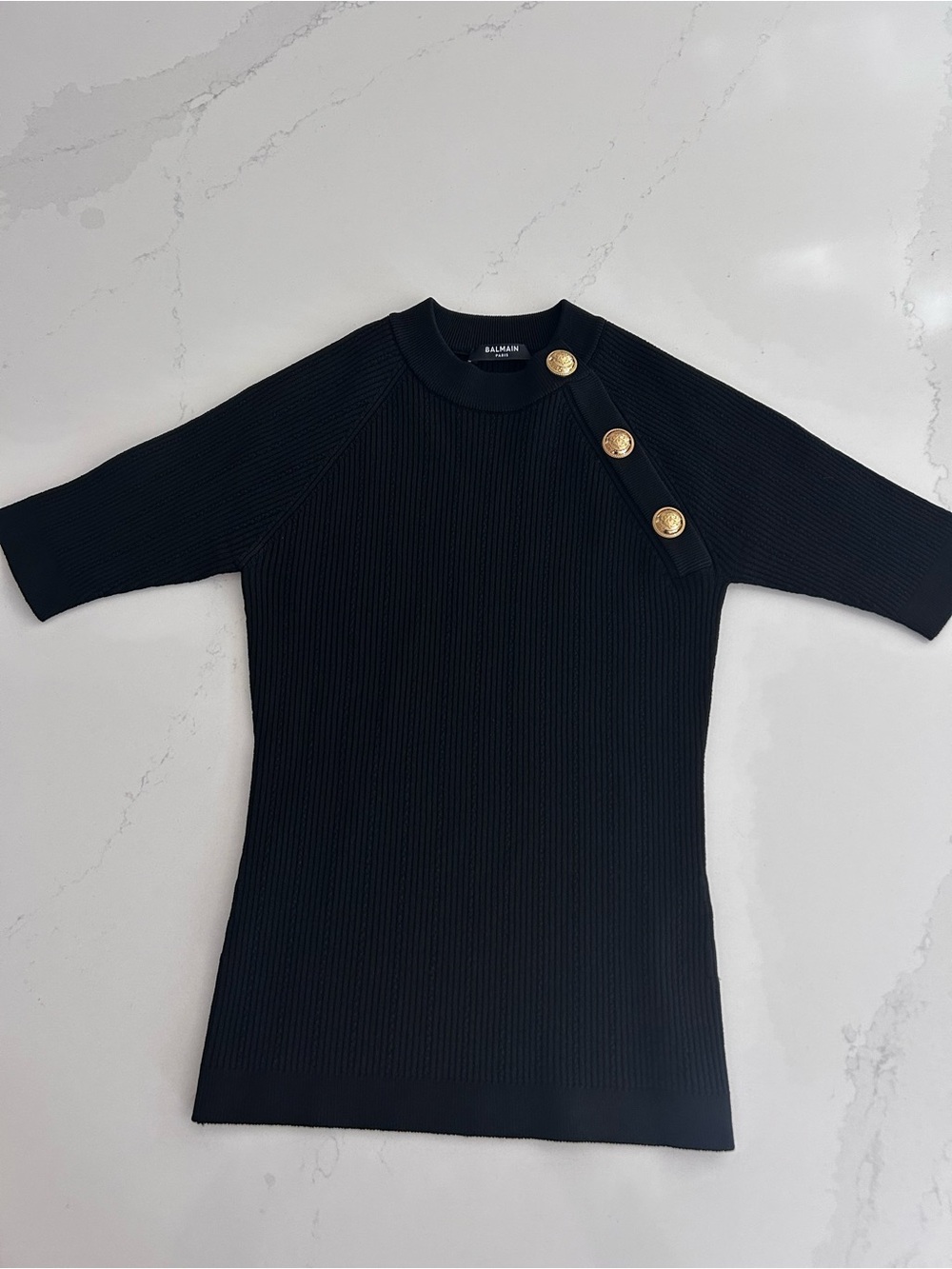 Balmain Black Knit top with Gold Emblem Buttons